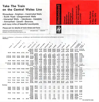 May 1974 Chester - Wolverhampton timetable outside