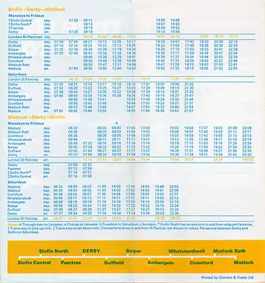 January 1978 Matlock - Derby - Sinfin timetable inside