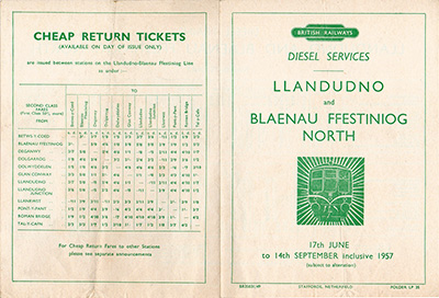 June 1957 Llandudno timetable outside