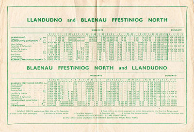 June 1958 Llandudno timetable inside