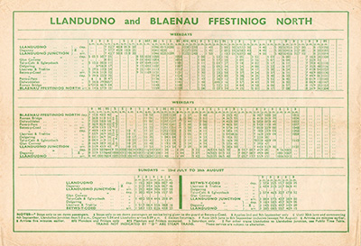 June 1961 Llandudno timetable inside