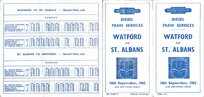 Outside of September 1962 Watford - St Albans timetable