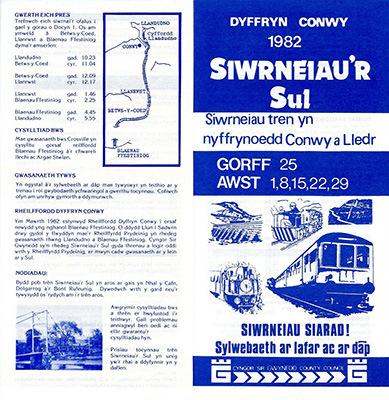 Summer 1982 Sunday Conwy timetable outside