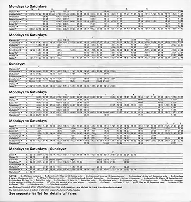 Inside of May 1979 Leeds/Wakefield-Huddersfield-Marsden timetable