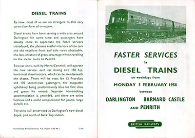 Darlington - Barnard Castle and Penrith February 1958 timetable outside