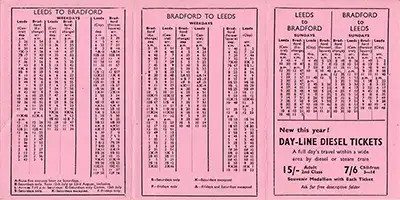 Inside of June 1958 Leeds-Braford timetable