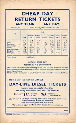 September 1958 York - Harrogate  timetable inside