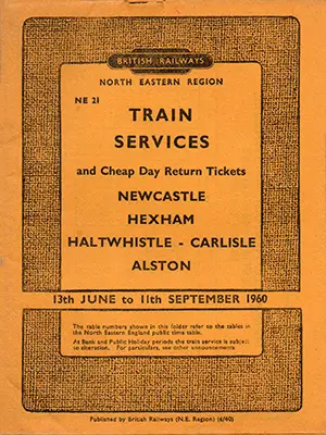 13 June 1960 timetable cover