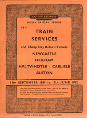 11 September 1961 Newcastle Hexham Haltwhiste Carlisle Alston timetable cover