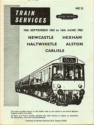 10 September 1962 timetable cover