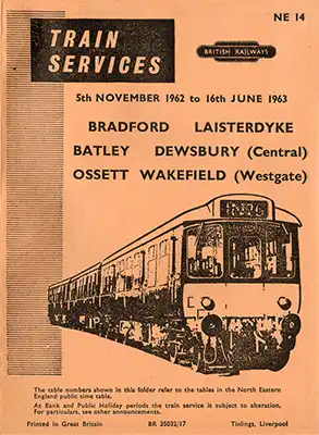 Front of November 1962 Bradford - Wakefield timetable