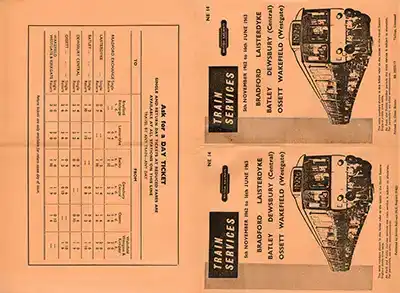 Outside of November 1962 Bradford - Wakefield timetable