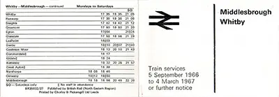 September 1966 Middlesbrough - Whitby timetable outside