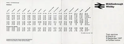 March 1966 Middlesbrough - Whitby timetable outside