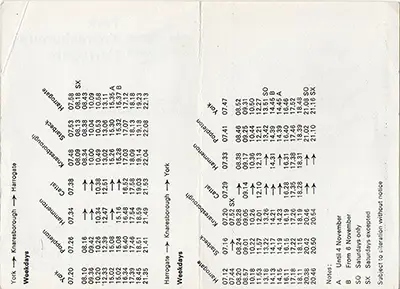 September 1967 York - Knaresborough - Harrogate timetable inside