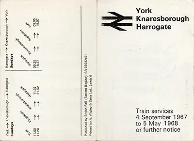 September 1967 York - Knaresborough - Harrogate timetable outside