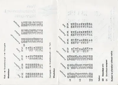May 1968 York - Knaresborough - Harrogate timetable inside