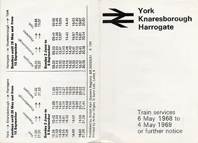 May 1968 York - Knaresborough - Harrogate timetable outside