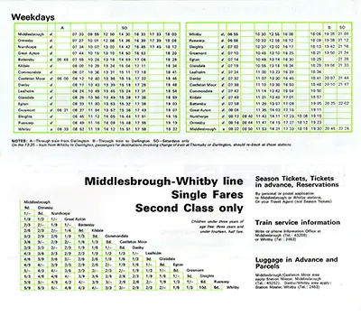 Summer 1968 Middlesbrough - Whitby timetable inside