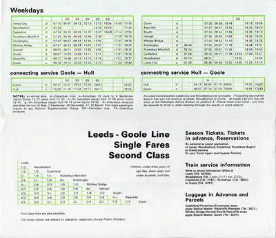 May 1969 Leeds - Goole timetable inside