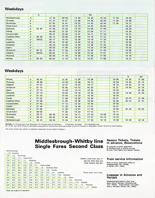 September 1969 Middlesbrough - Whitby timetable inside