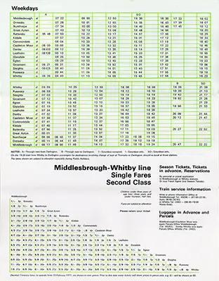 September 1970 Middlesbrough - Whitby timetable inside