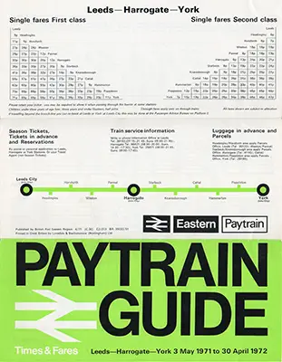 May 1971 Leeds - Harrogate - York timetable outside