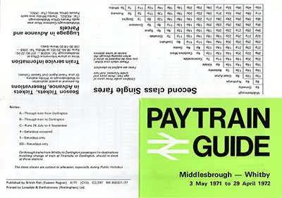 May 1971 Middlesbrough - Whitby timetable outside