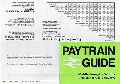 October 1972 Middlesbrough - Whitby timetable outside