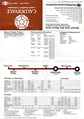 Outside of May 1974 Leeds-Bradford-Todmorden timetable