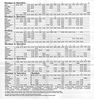 June 1974 Leeds - York timetable inside