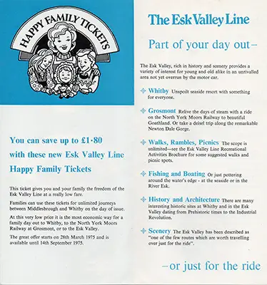 March 1973 Middlesbrough - Whitby Happy Family Tickets Leaflet inside