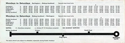 May 1975 Bishop Auckland - Darlington timetable inside