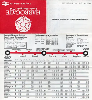 May 1975 Leeds - Harrogate - York timetable outside