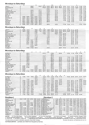 Inside of May 1975 Leeds - Sheffield timetable