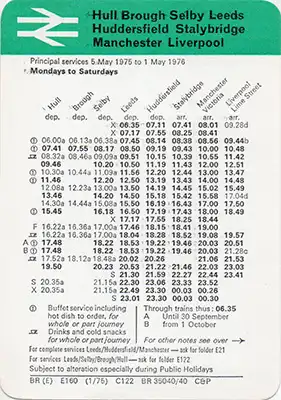 May 1975 Liverpool - Hull timetable back