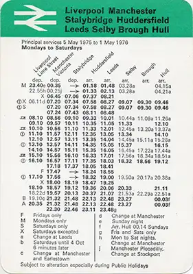 May 1975 Liverpool - Hull timetable front