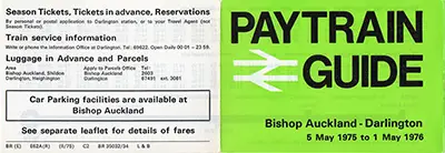 May 1975 Bishop Auckland - Darlington timetable outside