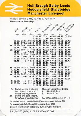 May 1976 Liverpool - Hull timetable back