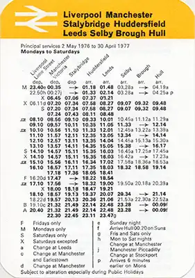 May 1976 Liverpool - Hull timetable front