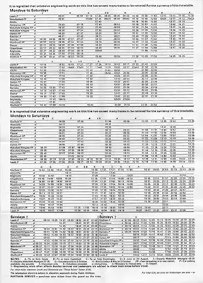 Inside of May 1976 Leeds - Sheffield timetable