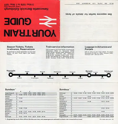 May 1976 Newcastle - Berwick - Edinburgh timetable outside
