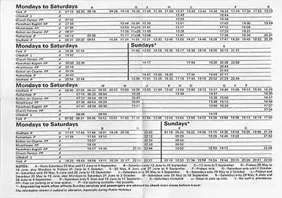May 1976 Sheffield - Pontefract - York timetable inside