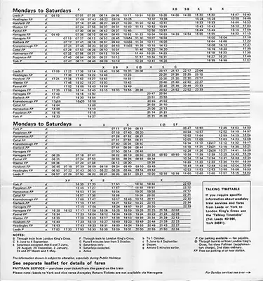 May 1977 Leeds - Harrogate - York timetable inside