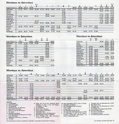 May 1977 Newcastle - Berwick - Edinburgh timetable inside