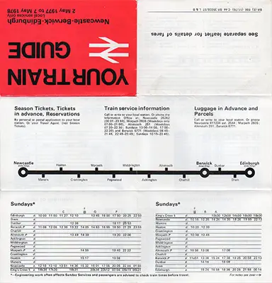 May 1977 Newcastle - Berwick - Edinburgh timetable outside