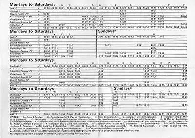 May 1978 Sheffield - Pontefract - York timetable inside