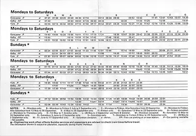 May 1978 York Vale timetable inside
