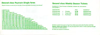 January 1979 Middlesbrough - Whitby fares inside