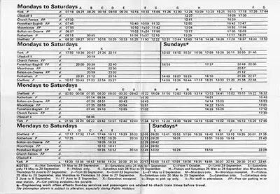 May 1979 Sheffield - Pontefract - York timetable inside